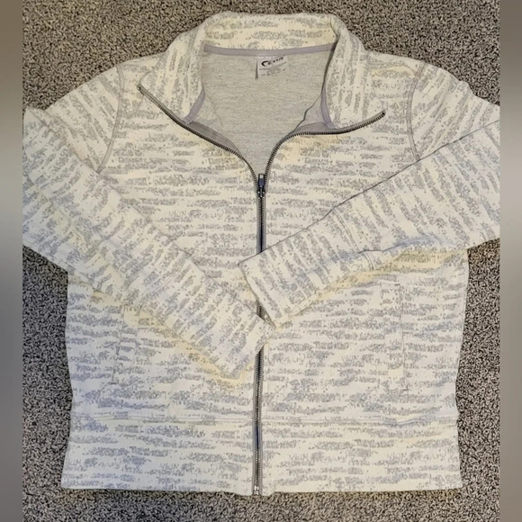 Zyia Active full zip-up collared jacket abstract design cream & gray, womens med - Picture 10 of 12